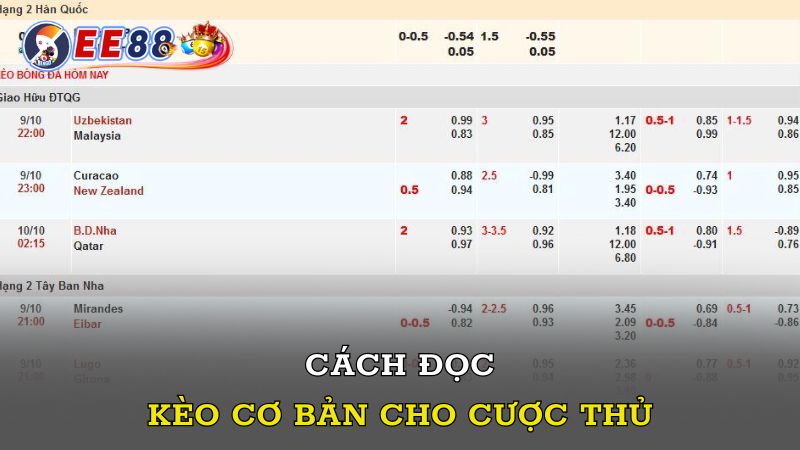 Cách đọc kèo cơ bản cho cược thủ